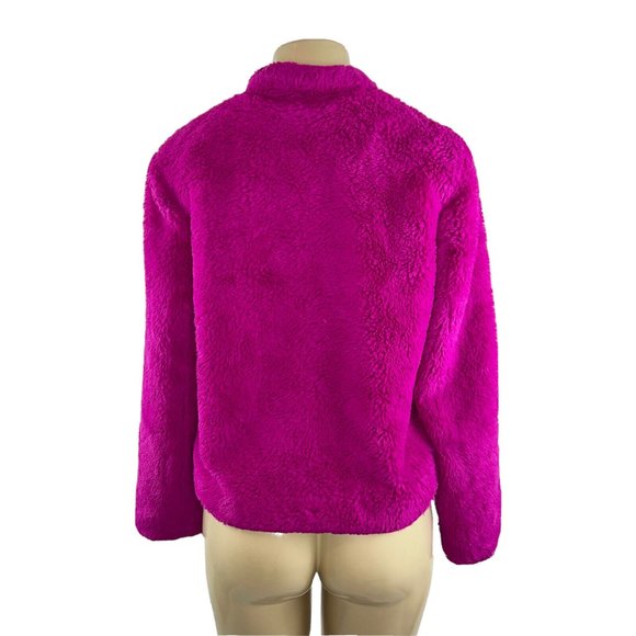 Banana Republic Faux Fur Bomber Jacket Size S Fuchsia Pink Teddy Coat Full Zip - Picture 8 of 11